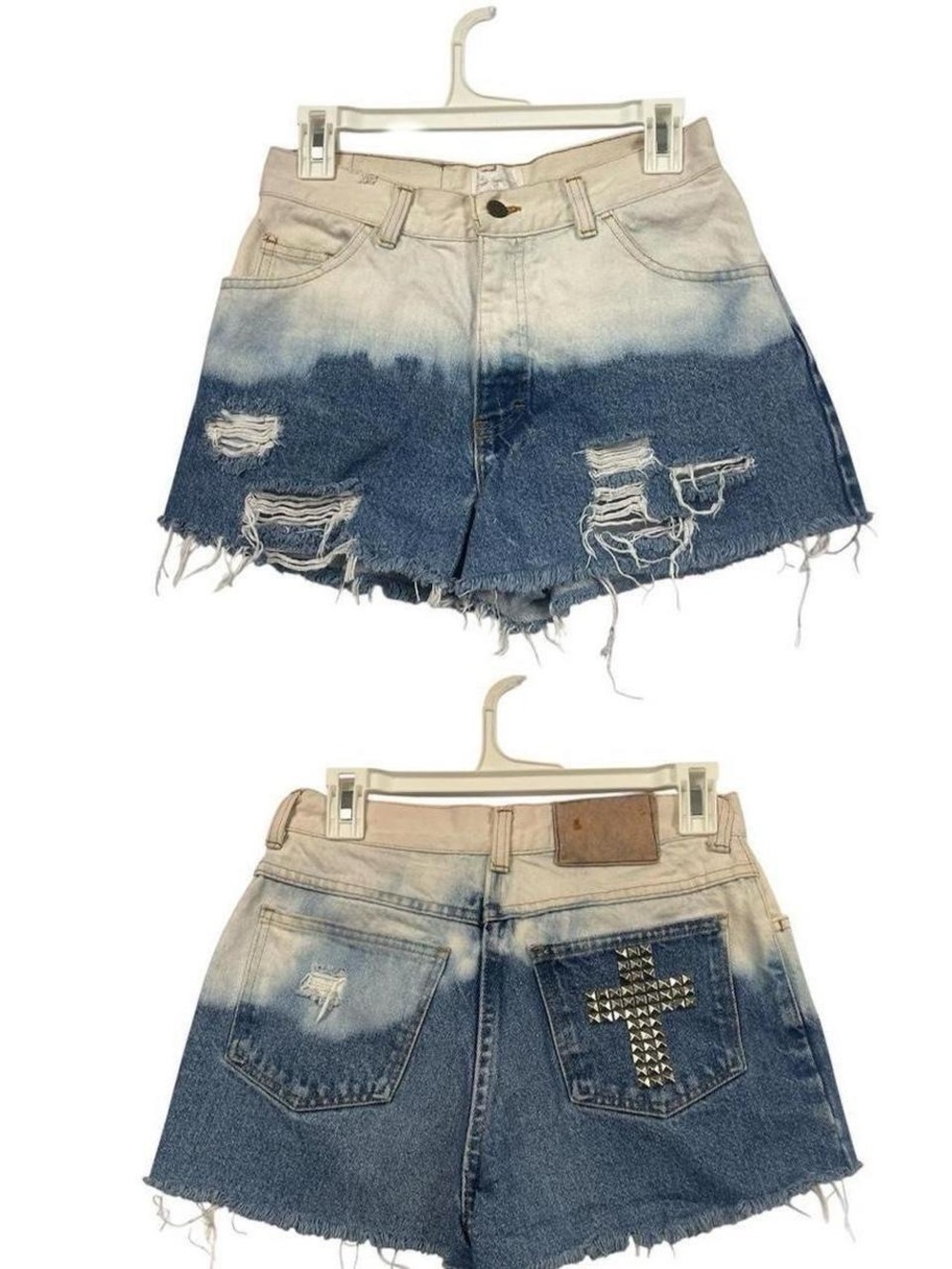 Moda International Stud Cross 8 Blue Jean Shorts Cut-off Ombre Boho Goth Festiv